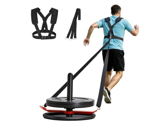 VEVOR Traîneau de Puissance Traction en Acier\, Équipement d'Entraînement de Force\, Vitesse et Explosivité avec Harnais\, Compatible avec Disques de 5 cm\, pour Exercice Athlétique Fitness\, Noir Orange