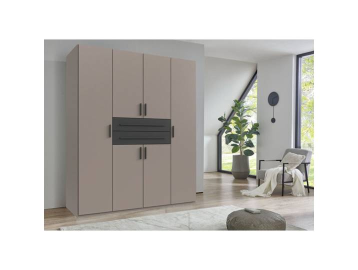 Kleiderschrank Stride Saharagrau, Rahmen + Abs. Grafit - Griffe Grafit Mischholz B 180 cm - Kleiderschrank