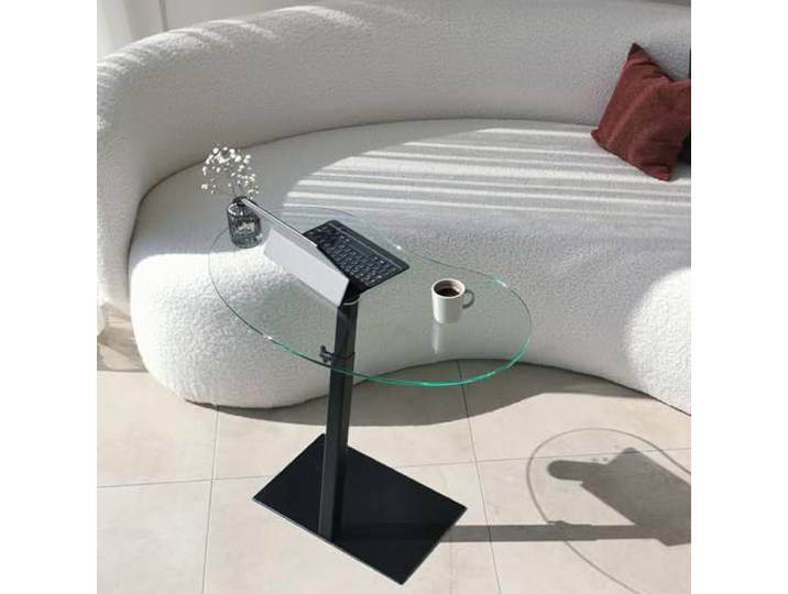 Moderner Couchtisch mit Tischplatte aus 100 % gehärtetem Glas, schwarzem Metallgestell, antibakteriellen und rostfreien Beinen, höhenverstellbar Stilvolles Industriedesign, Montage erforderlich