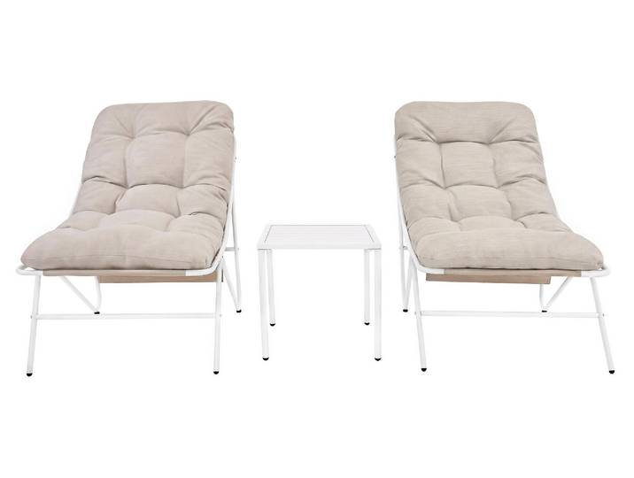 Ensemble de jardin bistro\, couleur crème\, comprenant : 2 chaises\, une table et des coussins épais