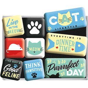 Nostalgic-Art Magnete Animal Club Cat Lifestyle, Magnetset, verschiedene Motive und Größen, 9 Stück