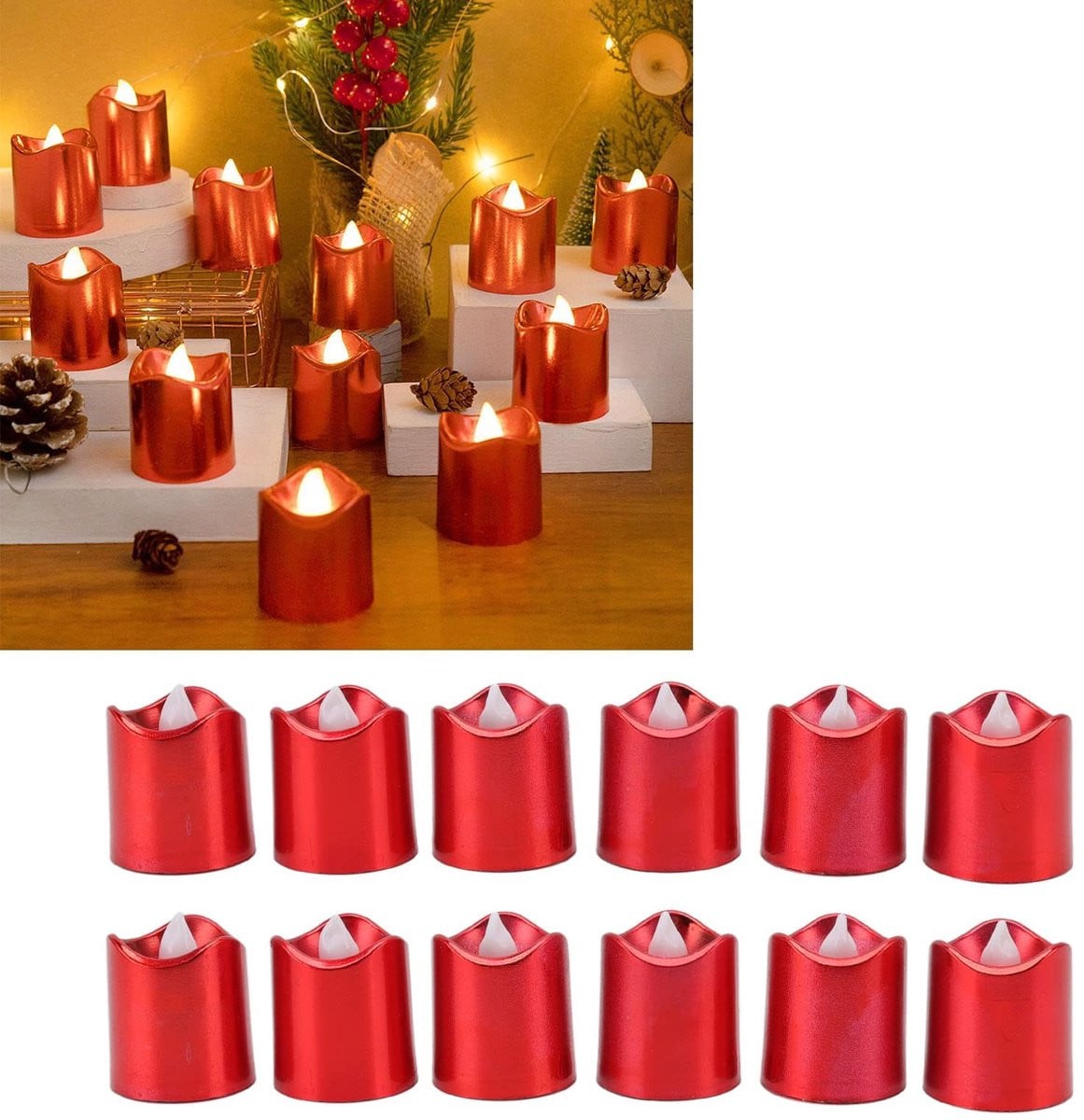 Dailygoods LED-kaarslampjes 12 stuks - Vlamloos warm licht - Kunststof - 4 x 3 cm