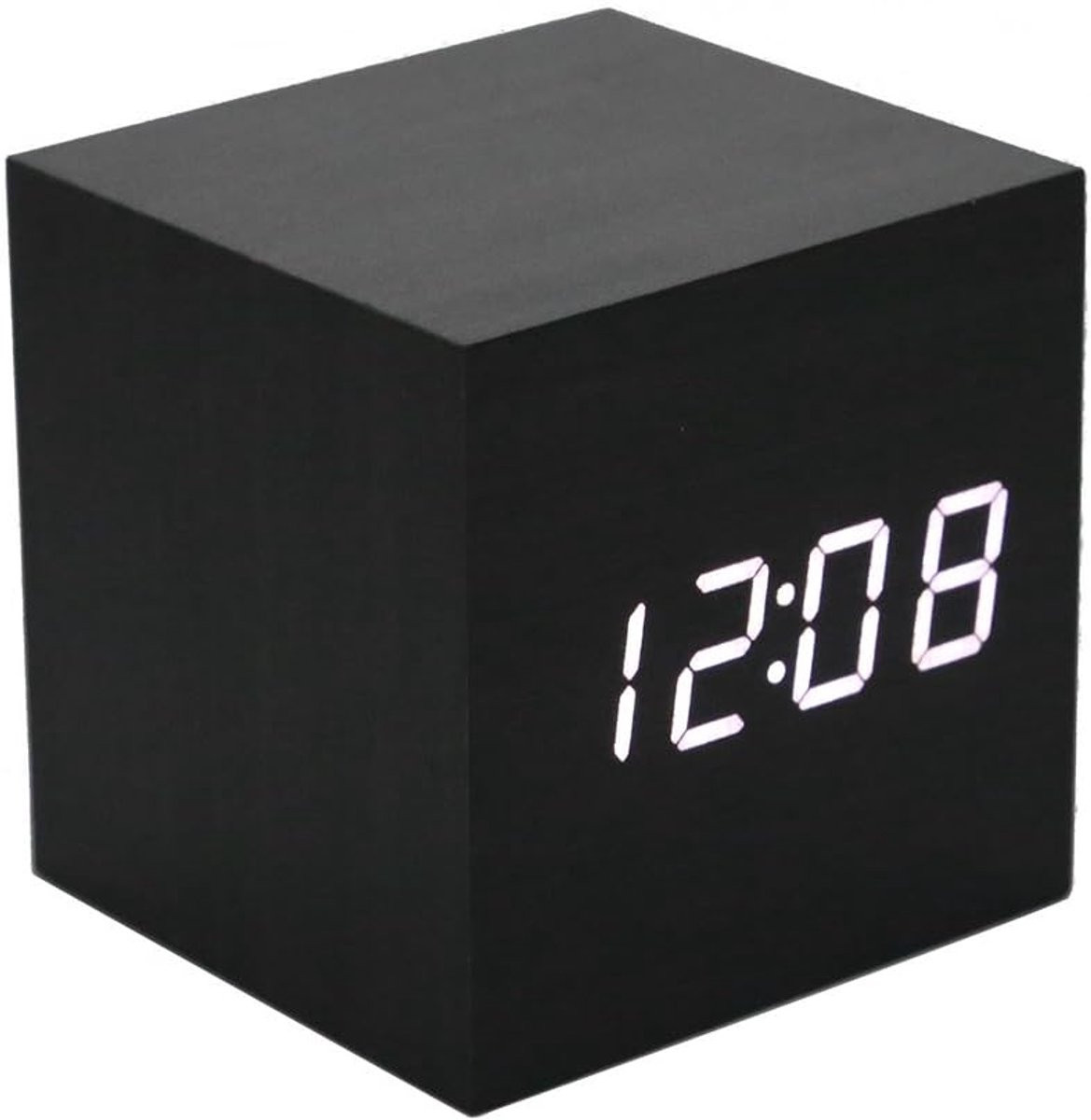 Vitdipy LED Houten Wekker - Geluidsgestuurde Digitale Klok met Datum, Tijd en Temperatuur - Zwart
