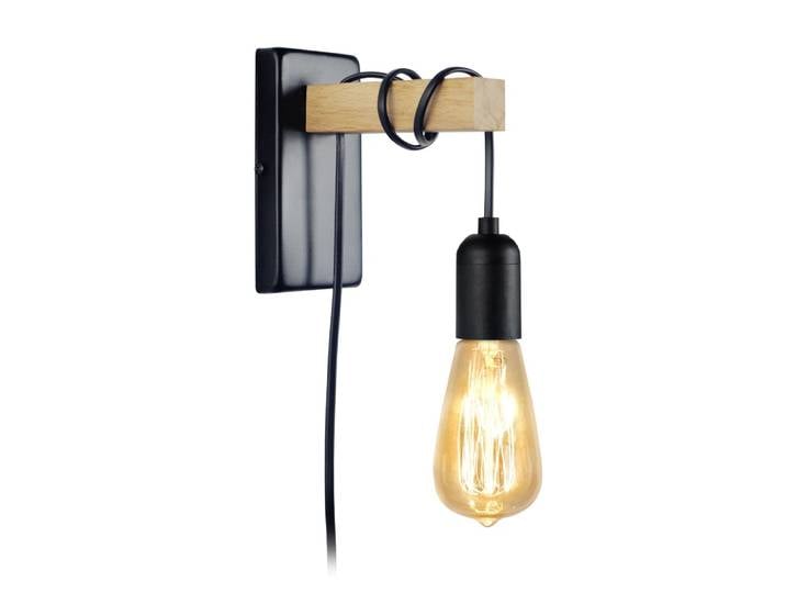 Applique métal bois naturel abat-jour ampoule