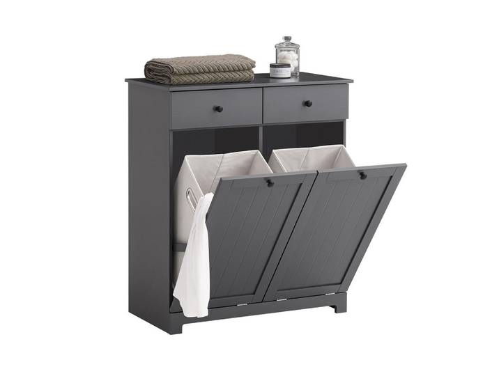 SoBuy Wäscheschrank Grau, Holzwerkstoff, 78x90x38 cm, Badezimmer, Badezimmerschränke, Midischränke