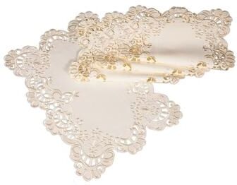 Xia Home Fashions Scalloped Lace Embroidered Cutwork Placemats, 13 by 19-Inch, Set of 4, Beige