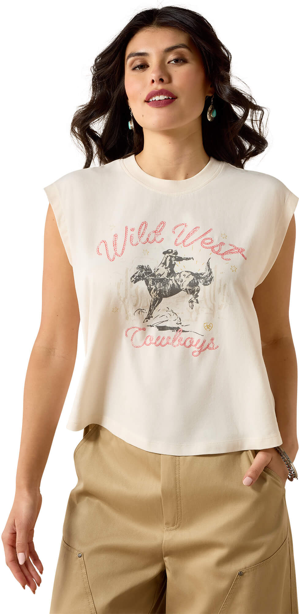Women's Wild West Cropped T-Shirt in Sea Salt, Size: Small by Ariat