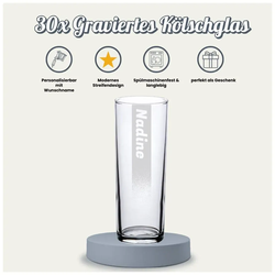 Gravur Kölschglas Bierglas 0,2 l mit Eichung Name mit Hintergrundschatten - 30 Stück