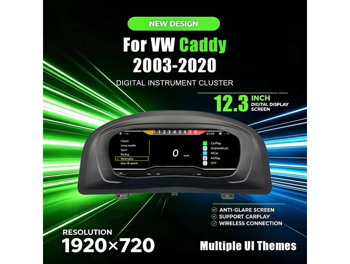 Tableau de bord numérique pour VW Caddy 2003-2020, tableau de bord virtuel, compteur de vitesse