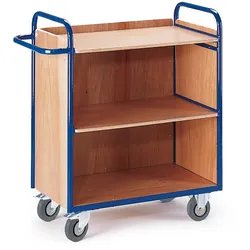 Rollcart Etagenwagen mit 3 Holzwänden 08-7332, Ladefläche 1000x490mm, Tragkraft 150 kg, blau