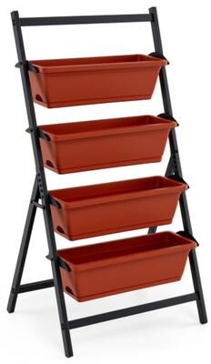 Costway 4-Tier Vertical Raised Garden Bed with Drainage Holes and 4 Containers-Red