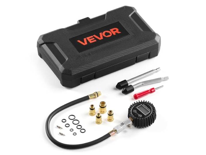 VEVOR Testeur de Compression pour Moteurs\, Kit Compressiomètre Plage 0\,7-13\,8 bars\, pour Auto Moto Atelier\, Kit de Test de Compression de Cylindre avec Coffret\, 4 Adaptateurs et Tubes Métalliques