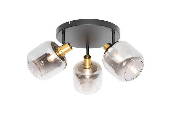 Spot de plafond intelligent noir avec or et verre fumé, incl. 3
