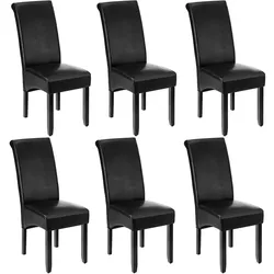 tectake Esszimmerstuhl, ergonomisch, massives Hartholz - 6er Set schwarz