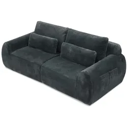 OKWISH 2 Sitzer Sofa Grau 81x208x101 cm mit Kaninchenfelloptik, USB- und Type-C-Anschlüssen, Seitentasche, rahmenlos, komprimiert geliefert