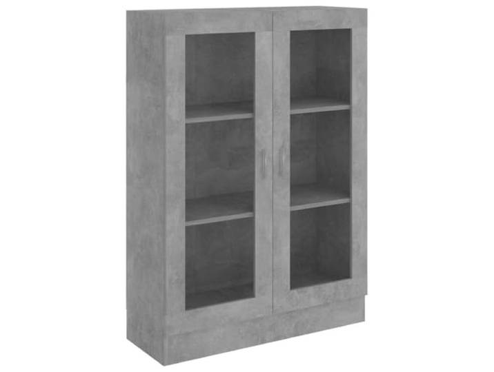 GFMGUEMV Vitrinenschrank Betongrau 82,5x30,5x115 cm aus Holzwerkstoff mit 3 Fächern und 2 Türen, dekorative Vitrine mit Türen für Bücher und Dekoration