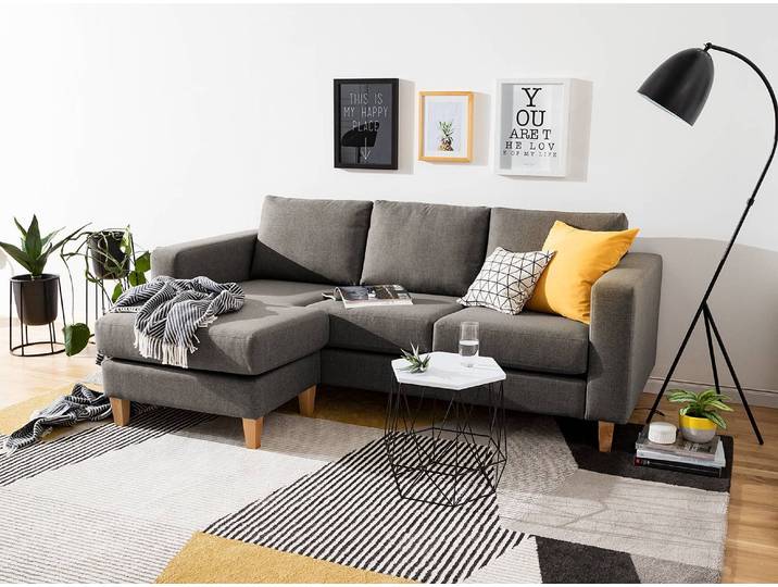 Ecksofa 2-Sitzer mit Longchair Braun/Cubanit Webstoff Inas 214 x 86 x 140cm Longchair davorstehend links Natur