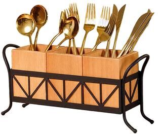 Garvee Acacia Wood Utensil Holder – Waterproof Silverware Caddy with 3 Detachable Compartments & Handles. - Brown