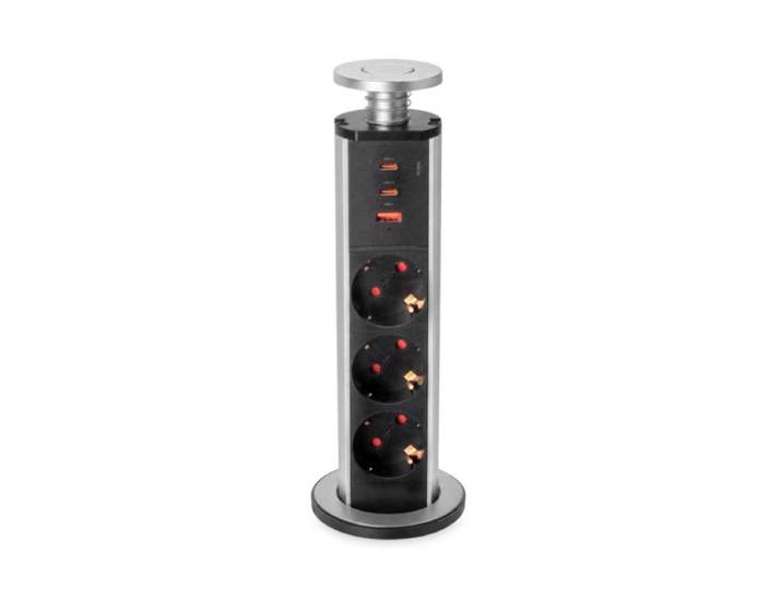 Emuca Multiconnecteur Élevable Vertikal\, 3 Prises De Type Schuko\, 1 Port Usb De Type A\, 2 Ports Usb De Type C\, Plastique Et Aluminium\, Peint En Aluminium - Talla