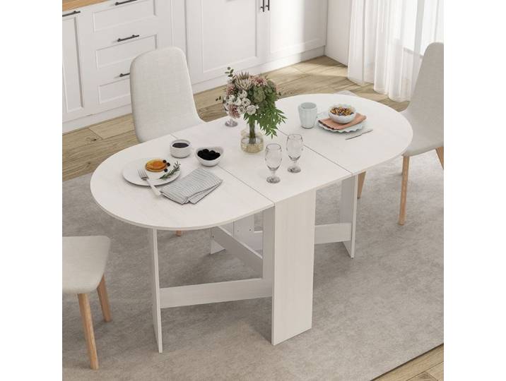 MOTHINESSTO3853-Table à manger pliante table pliante cuisine ovale jusqu'à 6 personnes pour petits espaces salle à manger blanc