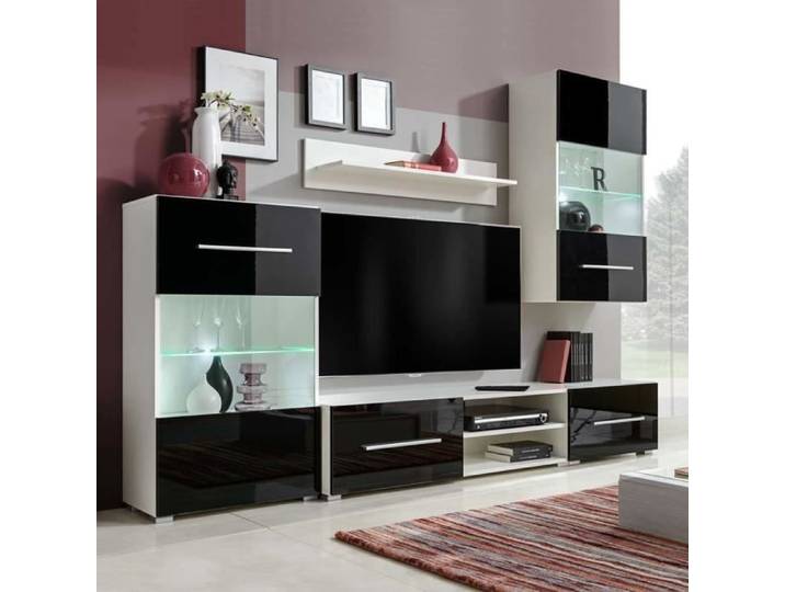 Meuble TV Haut de gamme - Mobilier FR35974M - Noir - Mat - Porte(s)