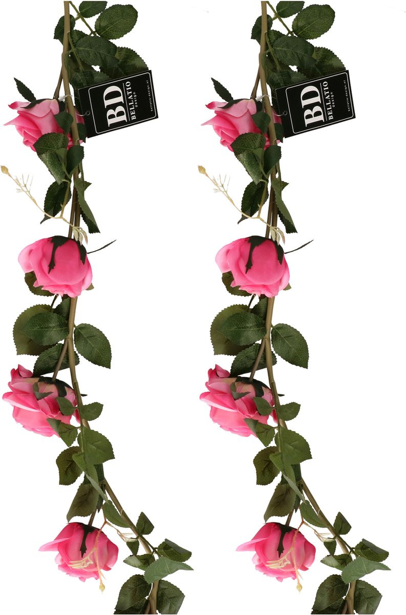 Bellatio Design Kunstbloem Slinger Rozen, 2x, Roze, 145 cm
