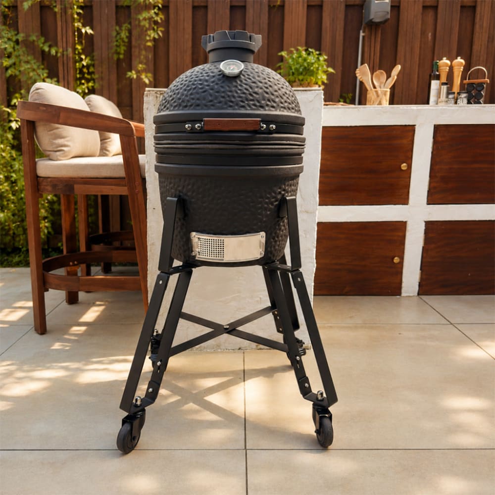Patton Chariot à roulettes pour barbecue kamado en métal Noir 57x65x57cm