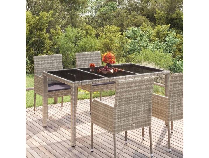 Clarence* Table de jardin 4 personnes - Table repas de jardin dessus en verre Gris 150x90x75cm Résine tressée &Europ6520509