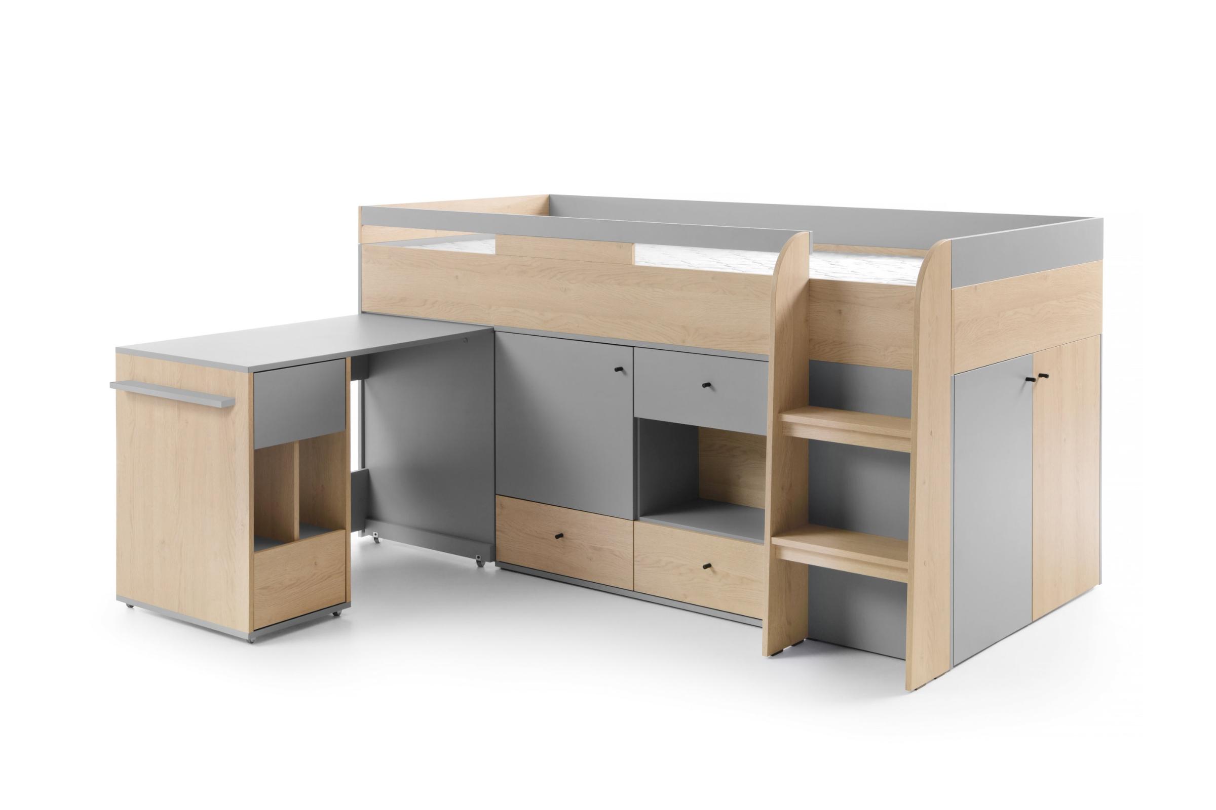 FUNKTIONSBETT OLAF 08 90/200 in Platin Grau / Biskuit Eiche
