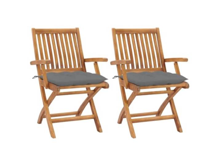 ZQQLVOO Klappstühle 2 Stück mit Grauen Kissen aus Massivem Teakholz Klappbar, platzsparend, ergonomisches Design, pflegeleichtes Teakholz, vielseitig einsetzbar
