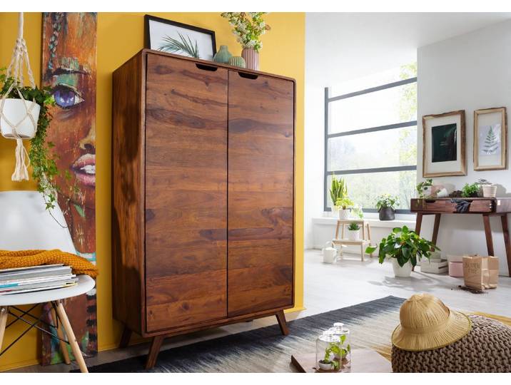 Highboard Sheesham 90x40x145 walnuss gewachst MALMÖ 2 #108