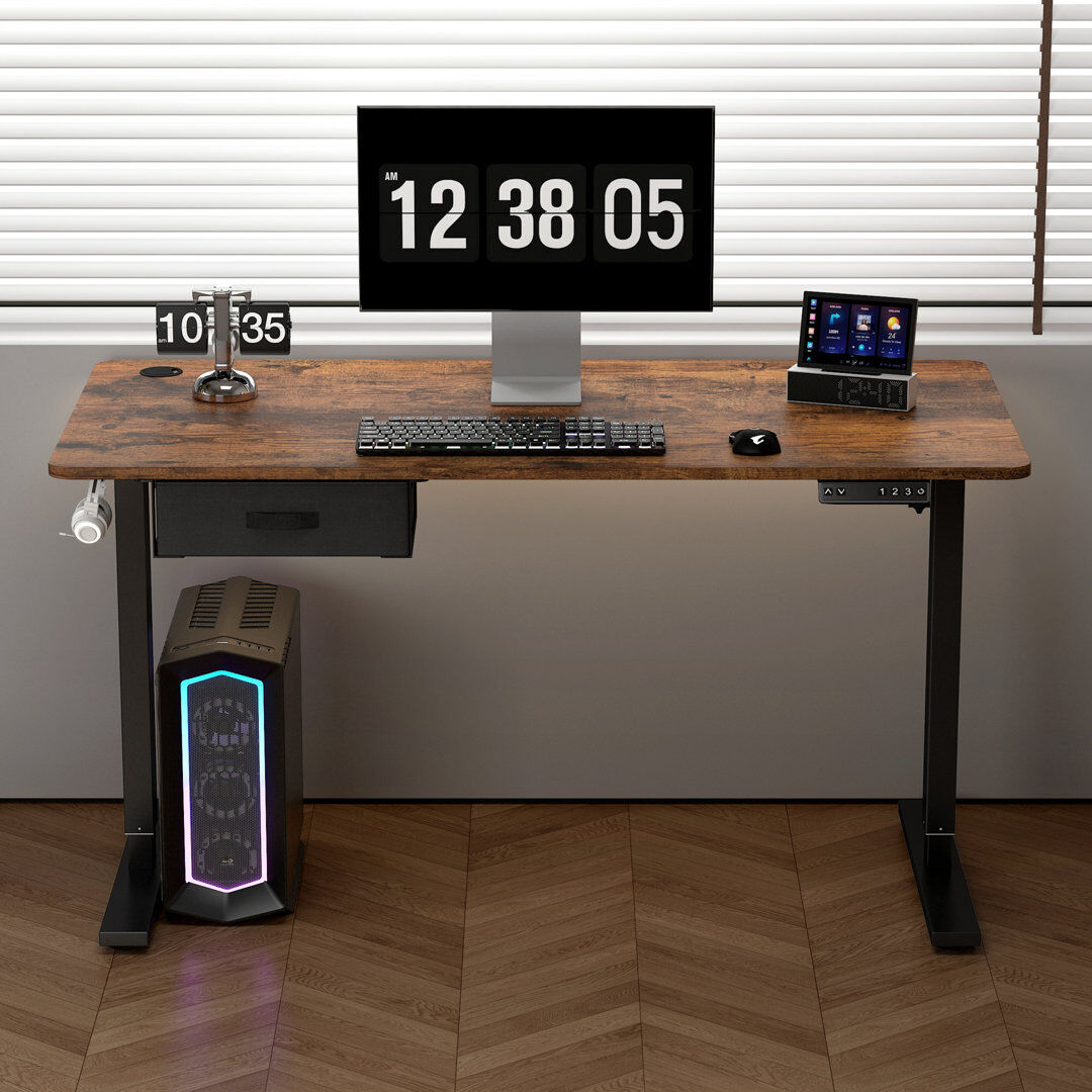 Inbox Zero Alstead Adjustable Height Standing Desk Black/Brown 100cm W x 60cm D