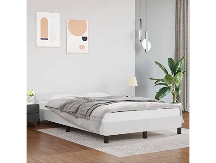 Kunstleder Bettgestell mit Kopfteil Schlafzimmer Weiß 120 x 190 cm Bettgestell ohne Matratze Weiß 120x190 cm Kunstleder mit Kopfteil Stabiler Bettrahmen Lattenrost Schlafzimmer Möbel