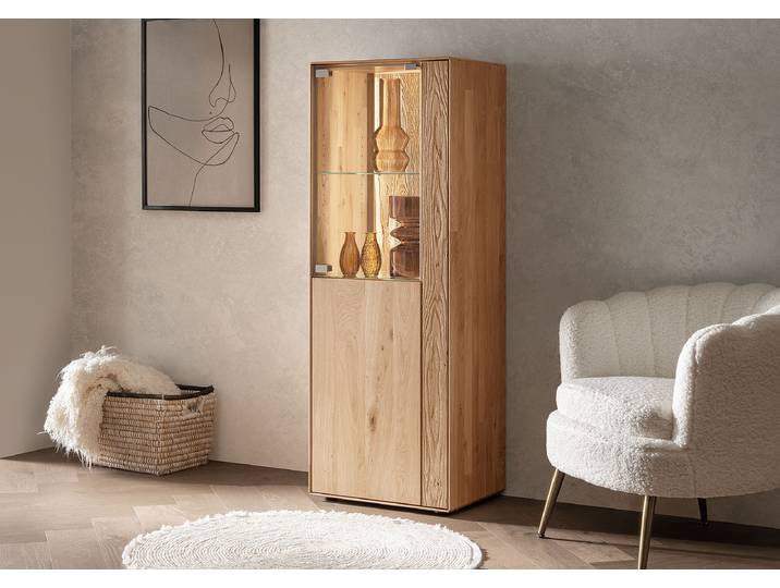 Massives Highboard 55cm Türanschlag links Holz/Braun