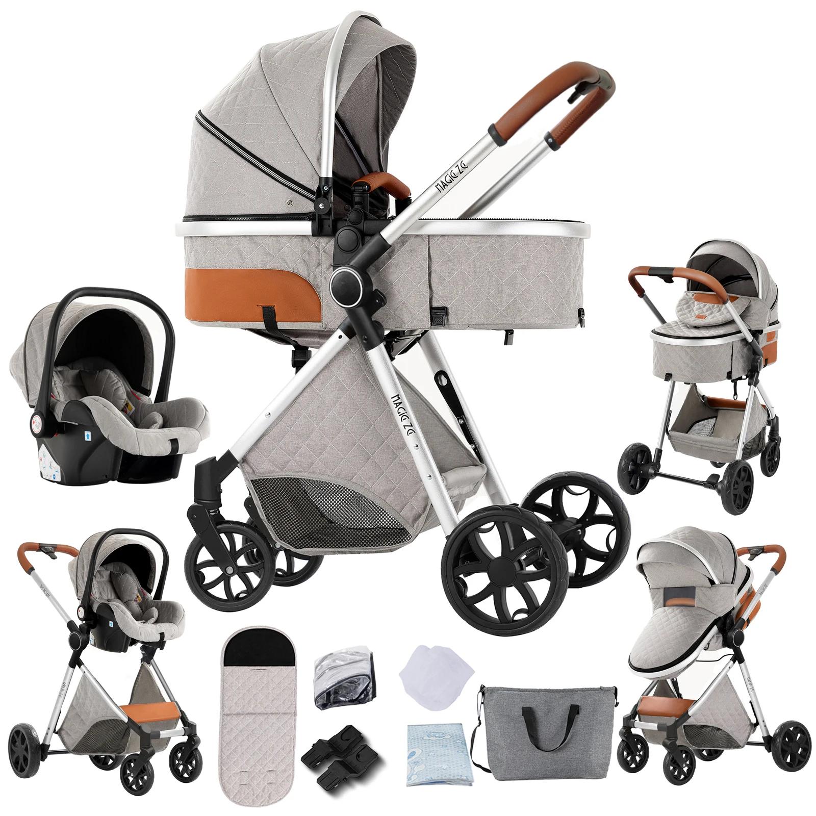 Kinderwagen - 3-in-1-Kombikinderwagen - Babyschale inklusive - Zusammenklappbar - Wendeeinheit - Belastbar bis 20 kg - Hellgrau