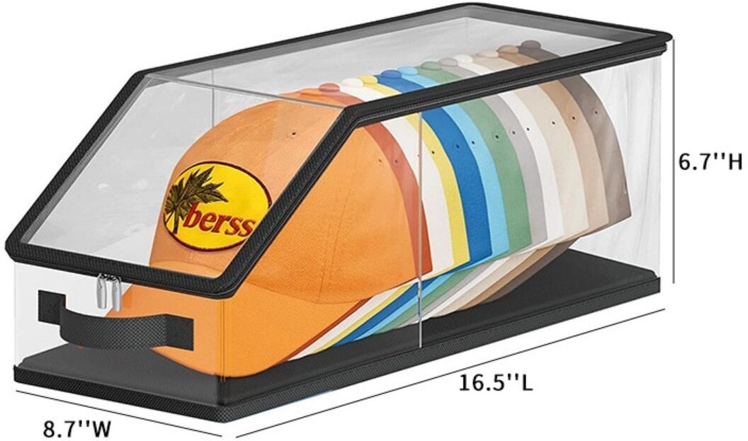 INF Hartschalen-PVC Aufbewahrungsbox für Hüte – Transparent, Faltbar, Staubdichter Reißverschluss für Baseballmützen