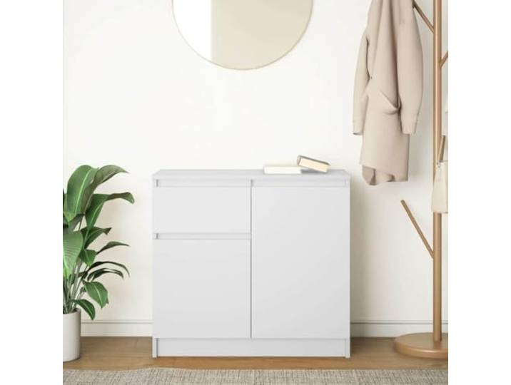 KTHLBRH Sideboard weiß 71 x 35 x 65 cm mit Schublade Stabiles technisches Holz, 2 Türen 1 Einlegeboden, individuelle Montage, einfache Reinigung