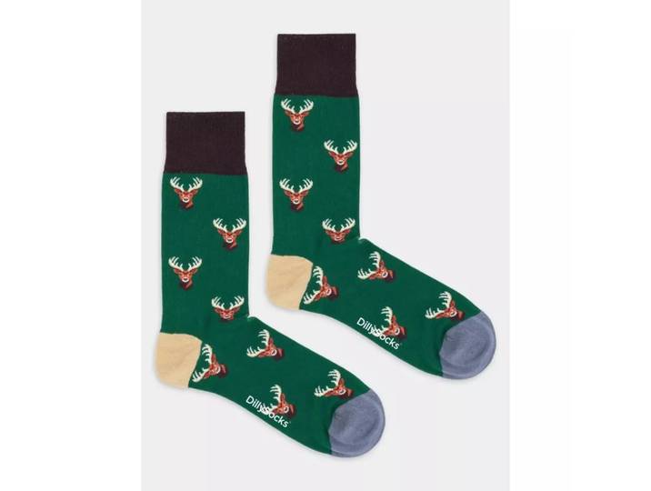 DillySocks - Socken Hirsch, für Damen, Grün Bedruckt, Größe 41/46