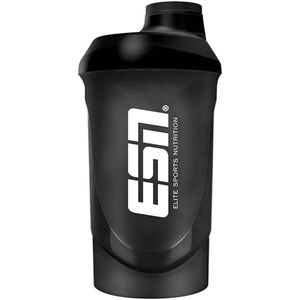 ESN Protein-Shaker 9293 aus Kunststoff, schwarz, mit Drehdeckel, Mischsieb & ml-Skala, 600 ml