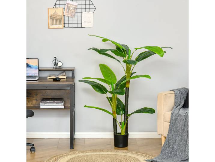 HOMCOM Plantes Artificielles 150 cm Faux Bananier en Pot Arbre Artificiel Faux Arbre Plante Décorative Plante de Bureau Pot en Plastique pour l'intérieur et l'extérieur