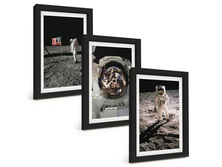 Tulup Bilder SET 3er Set - 20x30 cm Schwarzer Rahmen - NASA-Mondlandung, Kunststoff, Rechteckig, 20x30 cm, einfache und schnelle Anbringung, Bilder & Rahmen, Bilder