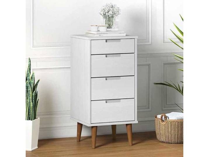 Moderne Commode MOLDE - Blanc - 40x35x82 cm - Bois de pin massif - Grande Capacité - Buffet pratique @FR 5321
