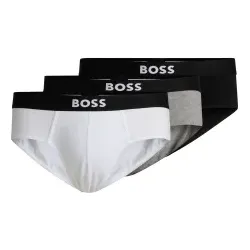 BOSS für Herren. 50546561 3er-Pack Logo-Bund-Slips weiß, grau, schwarz (L), Heimtextilien, Baumwolle