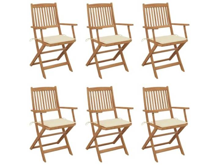 KUTYWEXFM 6er Set Klappbare Gartenstühle mit Kissen Akazie Massivholz Gemütliche Sitzgruppe für Balkon und Terrasse, platzsparend zusammenklappbar inklusive weicher Auflagen mit Haltebändern.