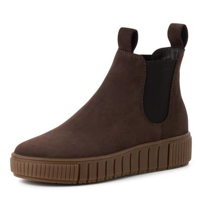 Chelseaboots TAMARIS, Damen, Gr. 41, wärmend, braun (mokka), Elastischer Einsatz, Nubukleder, unifarben, Schuhe Chelseaboots, Plateaus, Herbstboots mit zwei Anziehlaschen