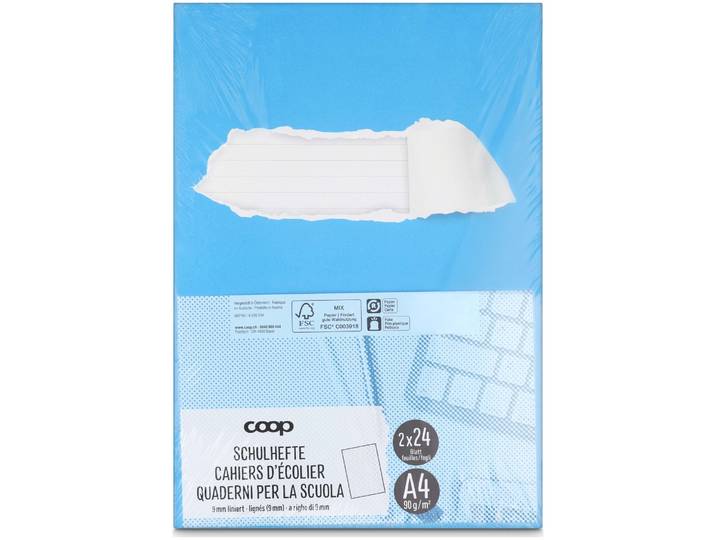 Coop Schulhefte A4 9mm liniert ohne Rahmen 2 Stück