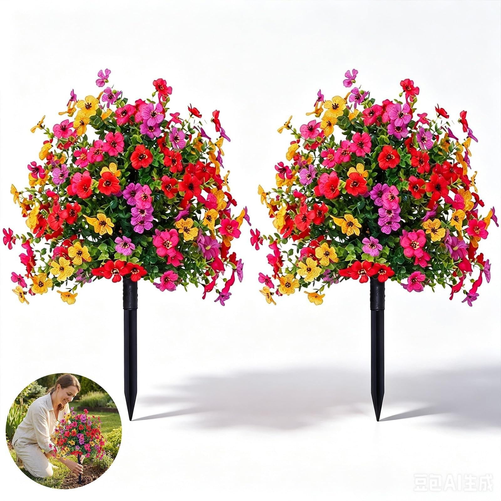 Set van 2 UV-bestendige kunstbloemen voor buiten