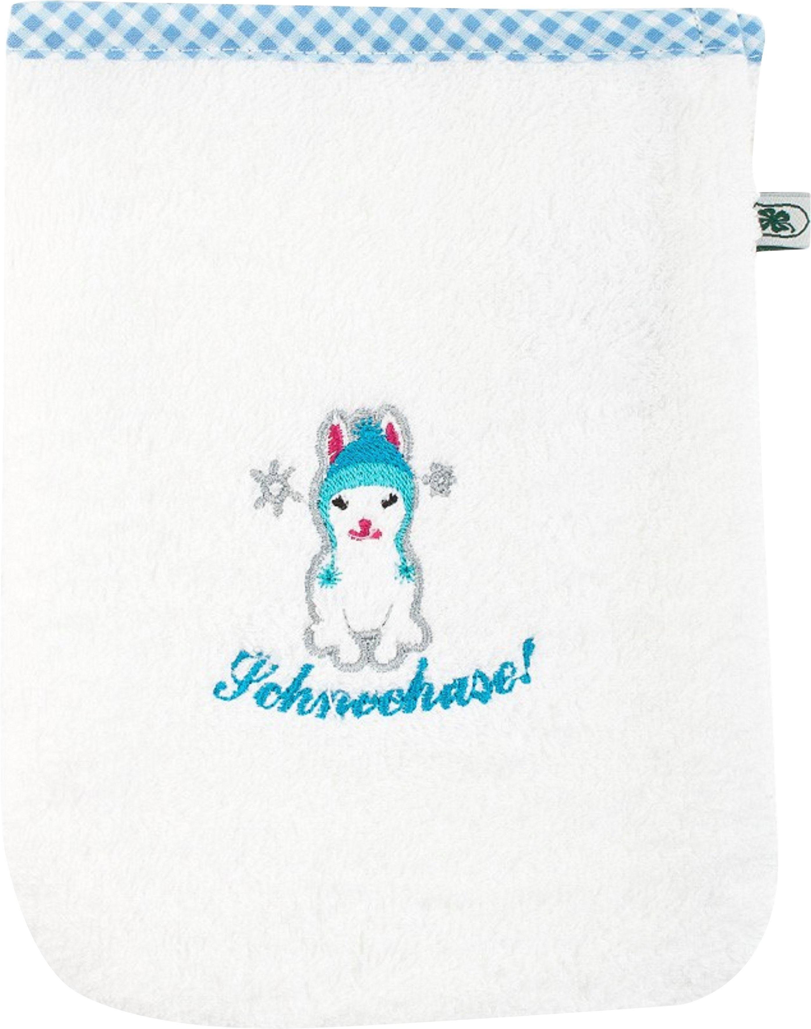 Waschlappen ADELHEID "Schneehase Waschlappen", weiss (weiß), B:16cm L:21cm, Frottee, Handtücher, Waschlappen, mit Paspel und Stickerei weiß B/L: 16cmx21cm, 3 Stk.