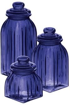 Evergreen Glass Jar, Set of 3, Navy Blue