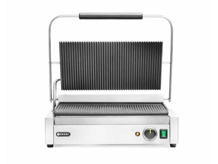 HENDI Kontaktgrill XL, Panini-, sandwich- & Kontaktgrill, Regelbar bis max. 300°C, 230V, 2700W, 548x415x(H)210mm, Edelstahl